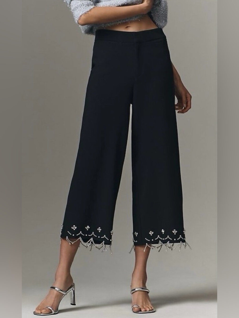 NWT Anthropologie | Women’s Black Crystal Crop High Rise Wide Leg Pants Size 2